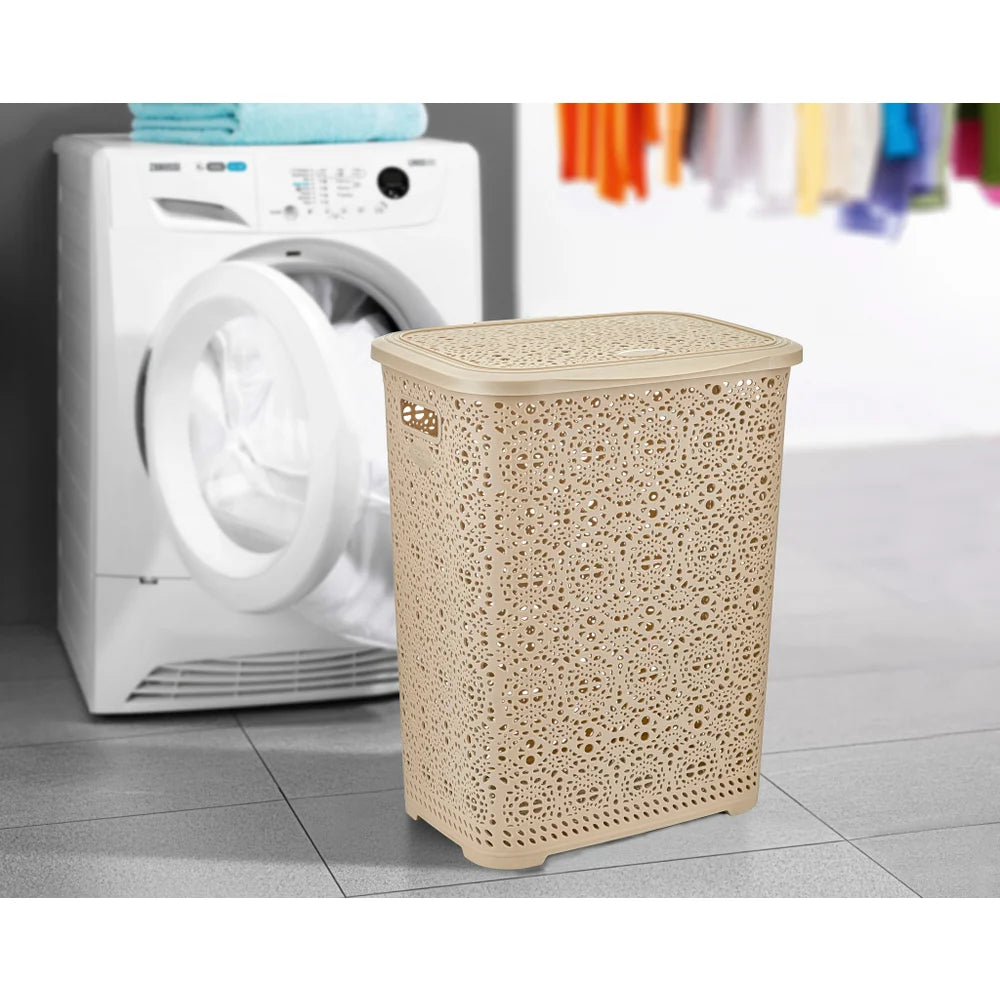 Beige Lacy Laundry Hamper 65L