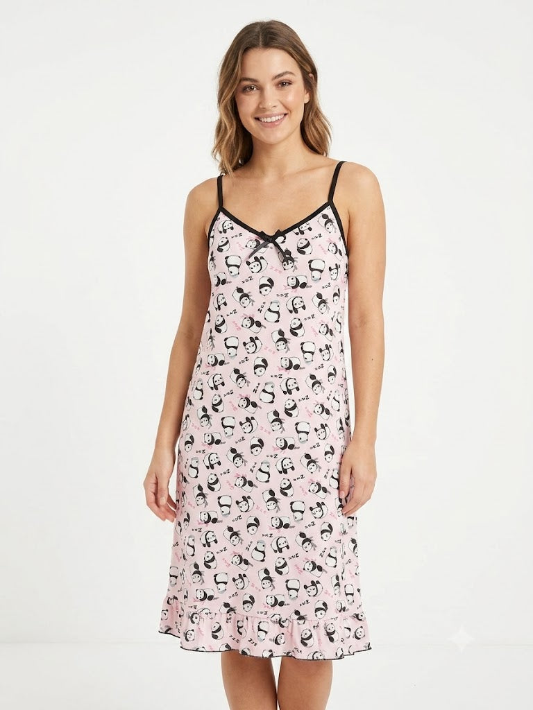 Ladies Chemise w / ADJ Straps PANDA BLACK-PINK