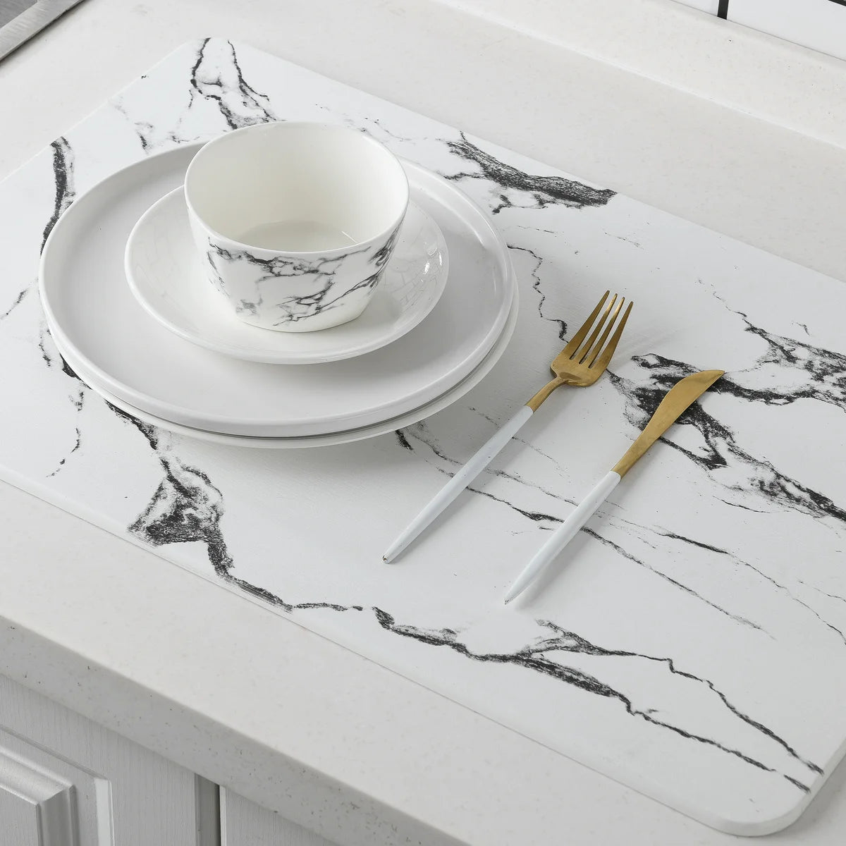 White Marble - Stone Bath Mat