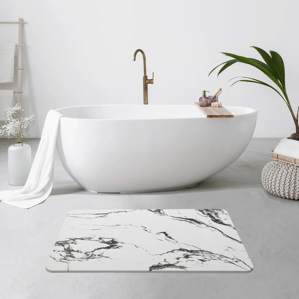 White Marble - Stone Bath Mat