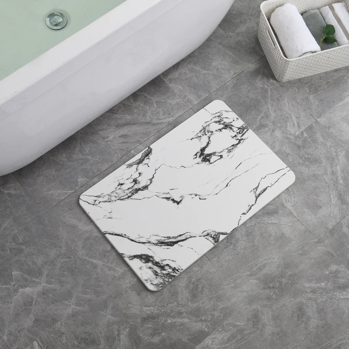 White Marble - Stone Bath Mat