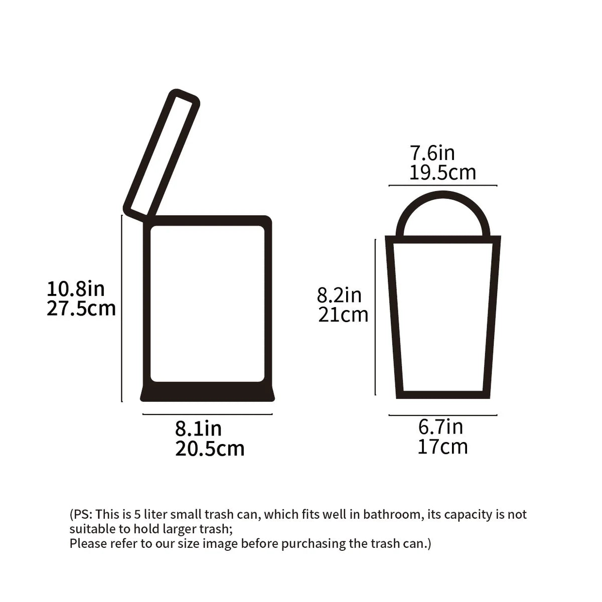 Matte Black- 5Liter Trash Can