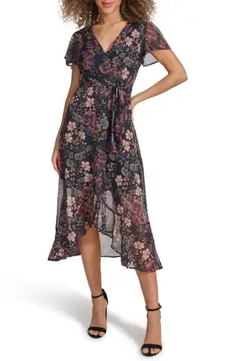 Printed Lurex Striped Chiffon Black Multi - Kensie