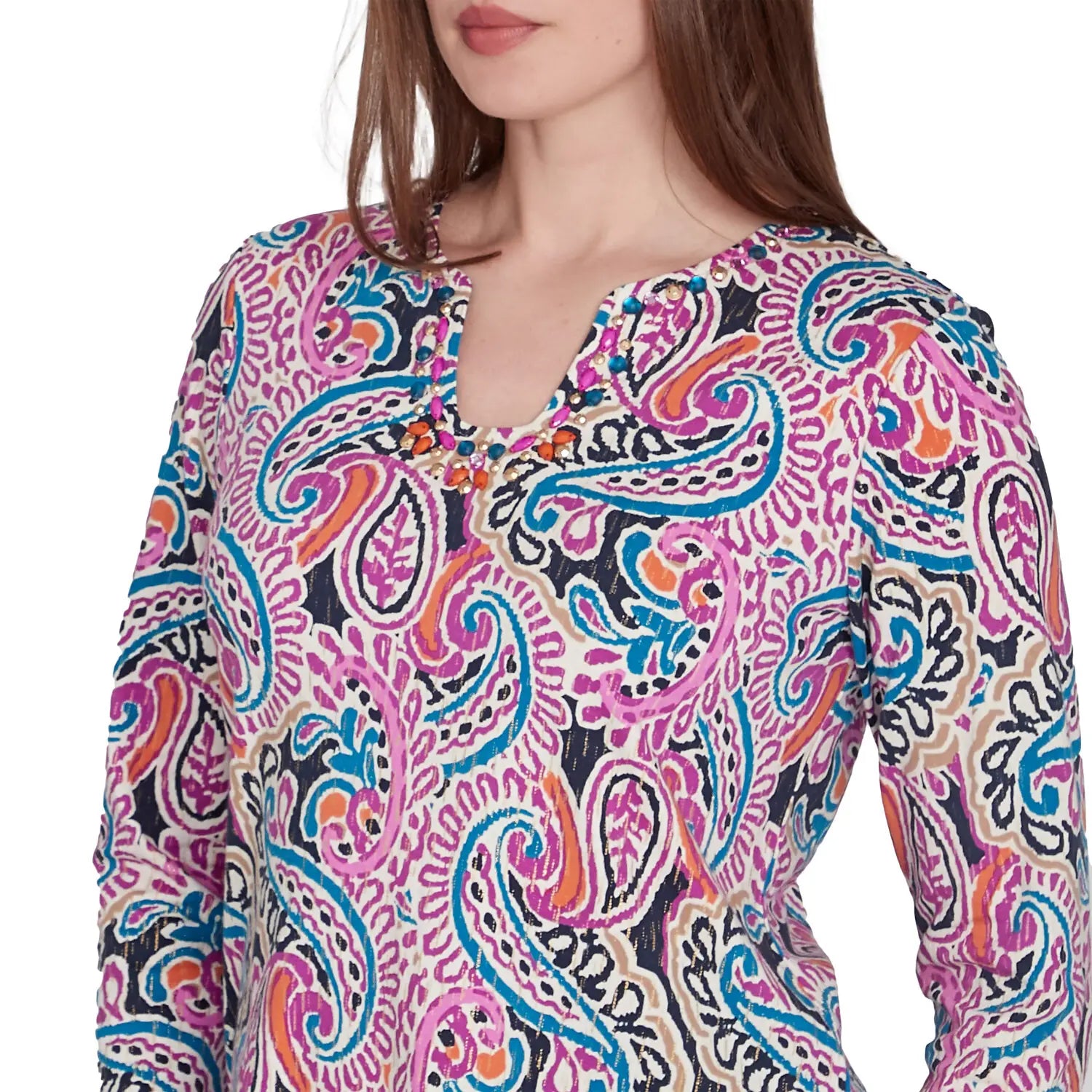 Embellished Paisley Swirl Top Dahlia Multi - Ruby Rd