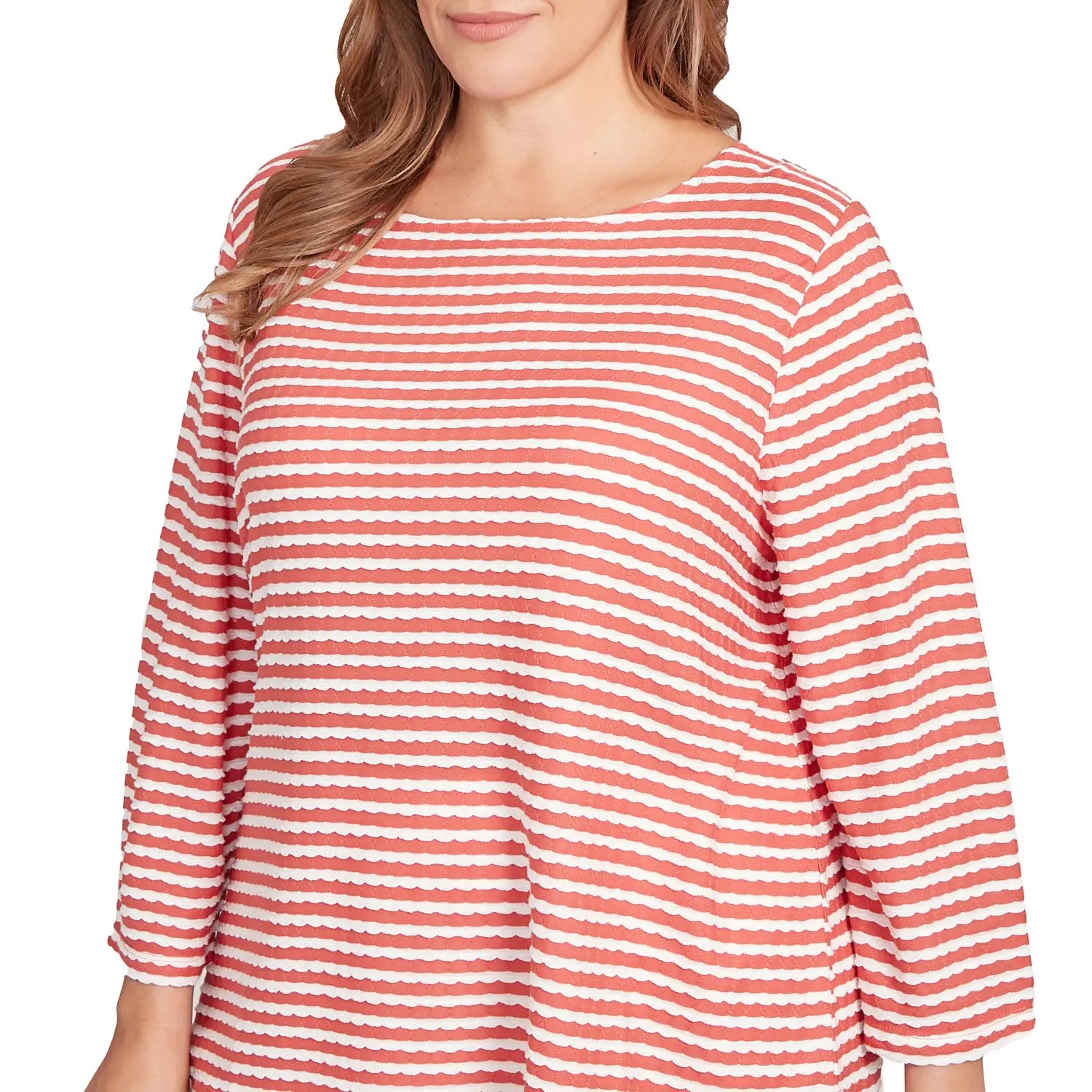 Plus Women's Scalloped Texture Stripe Top Chili Multi - Ruby Rd