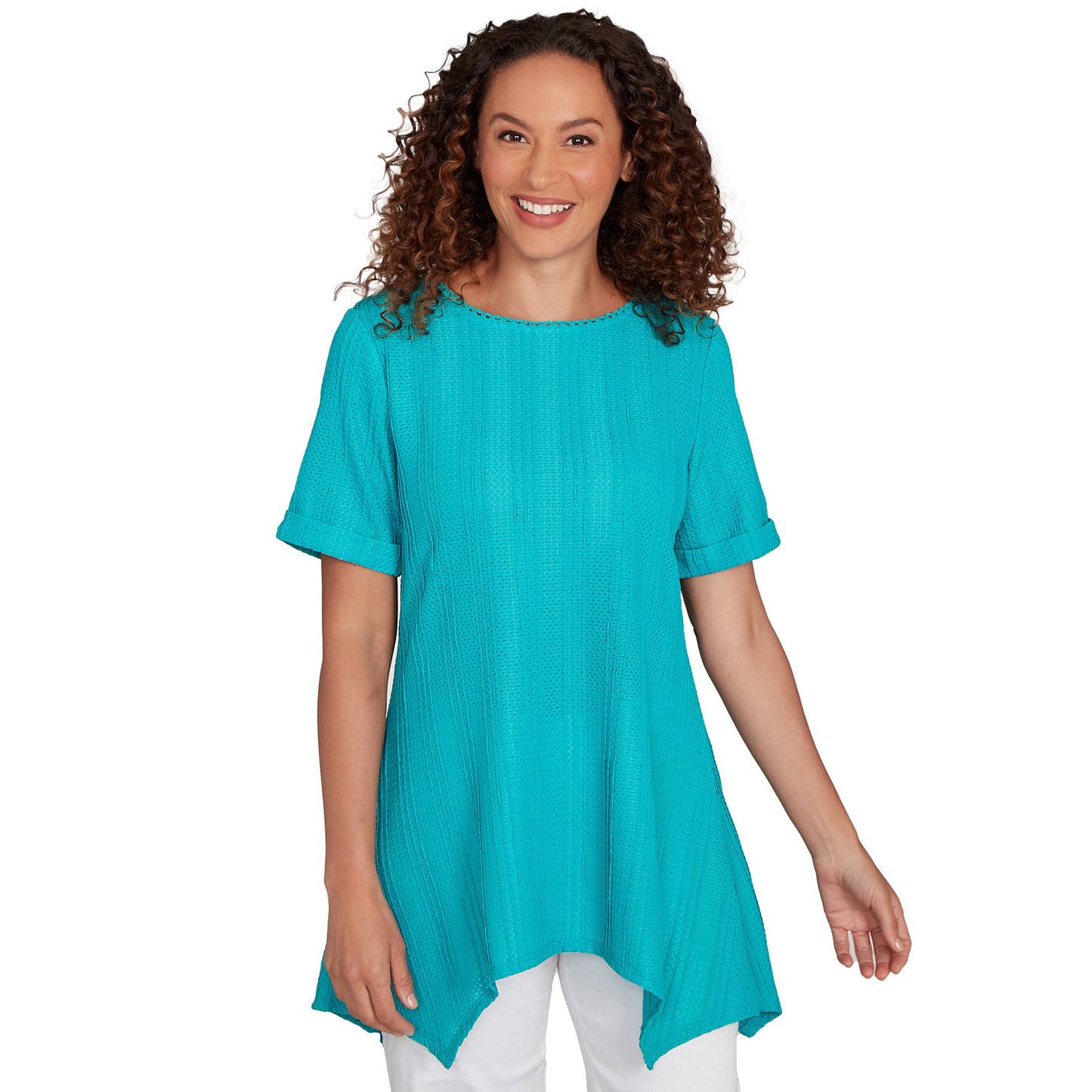 Solid Crinkle Knit Tee Turquoise  - Ruby Rd