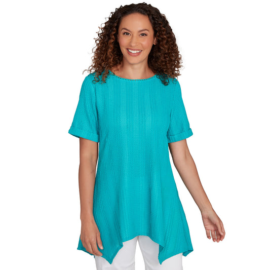Solid Crinkle Knit Tee Turquoise  - Ruby Rd