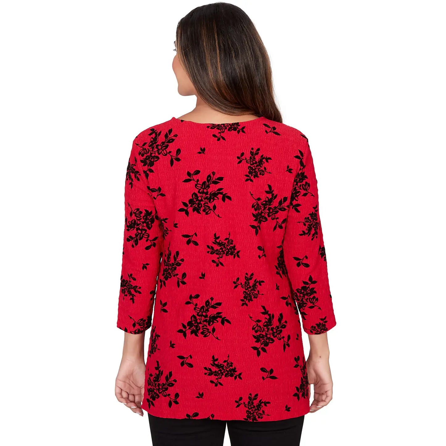 Floral Flocked Texture Lace Trim Top Cherry Multi - Ruby Rd