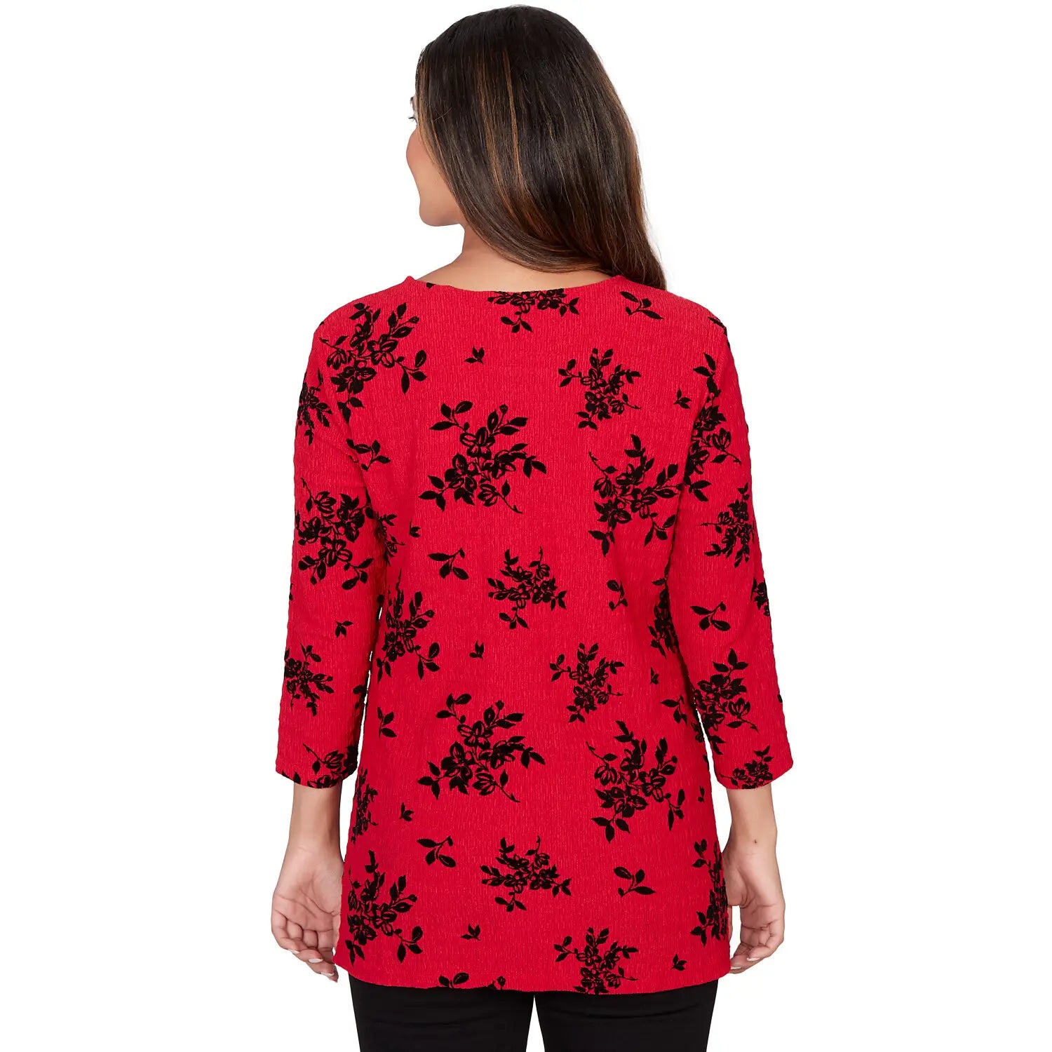 Floral Flocked Texture Lace Trim Top Cherry Multi - Ruby Rd