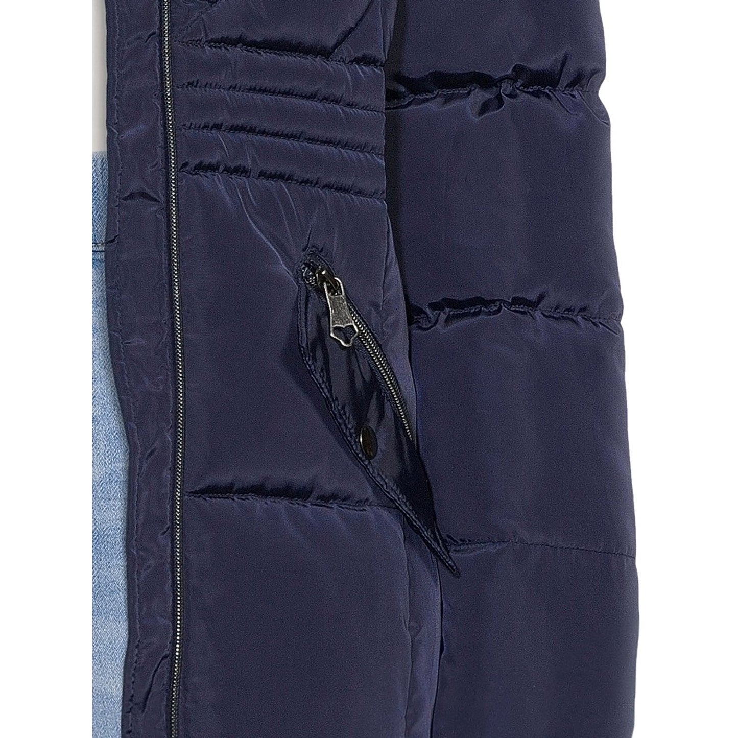 Heavy Puffer Faux Fur Hood Navy