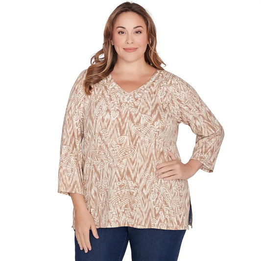 Plus  Chevron Ikat Paisley Top Taffy Multi - Ruby Rd