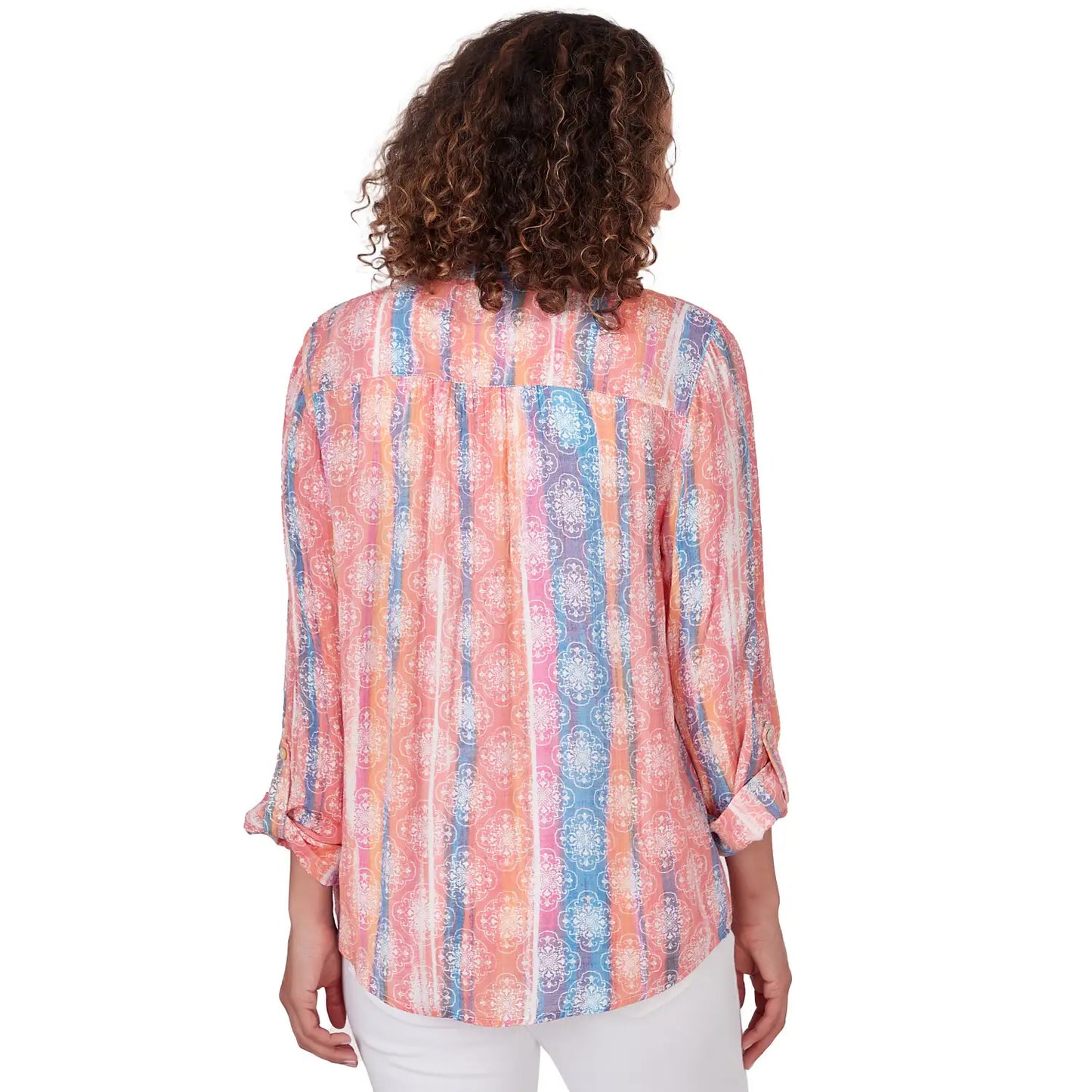 Woven Stripe Button Front Top Parrot Multi  - Ruby Rd