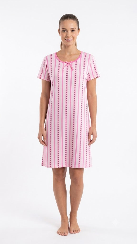 Ladies V-Neck Nightgown PINK HEARTS