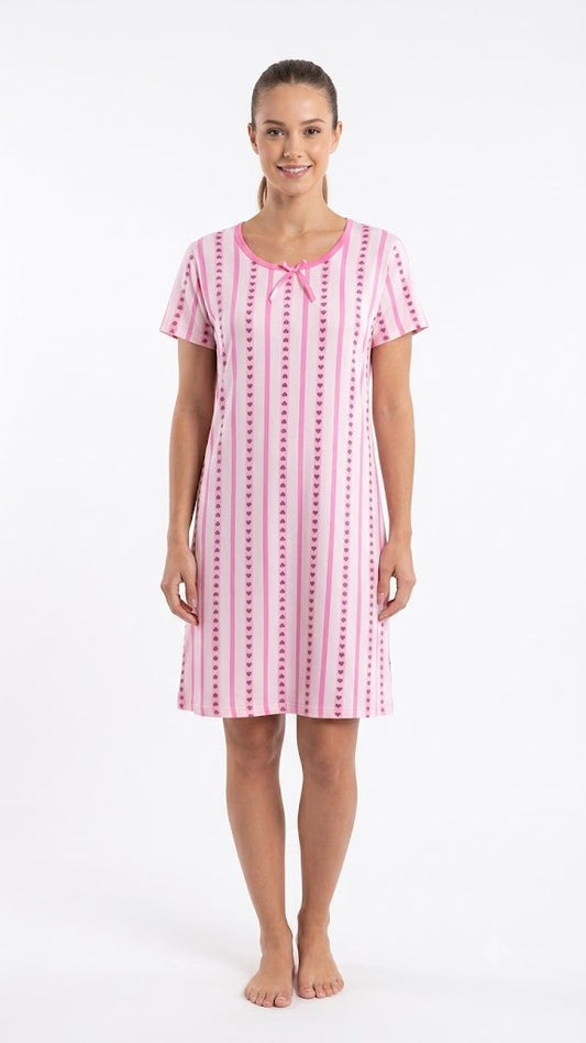 Ladies V-Neck Nightgown PINK HEARTS