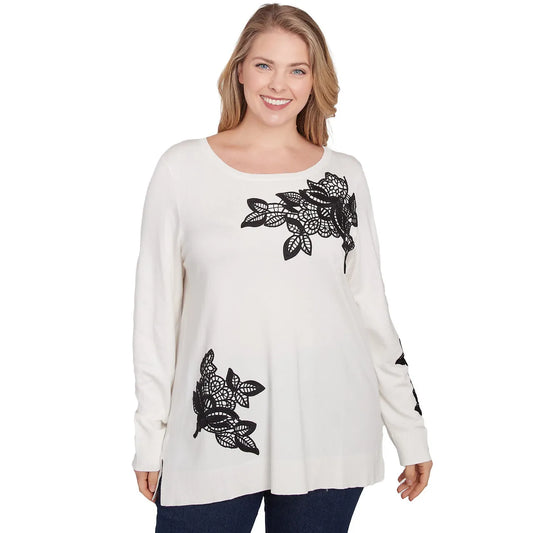 Plus Floral Lace Fine Gauge Sweater -Ruby Rd