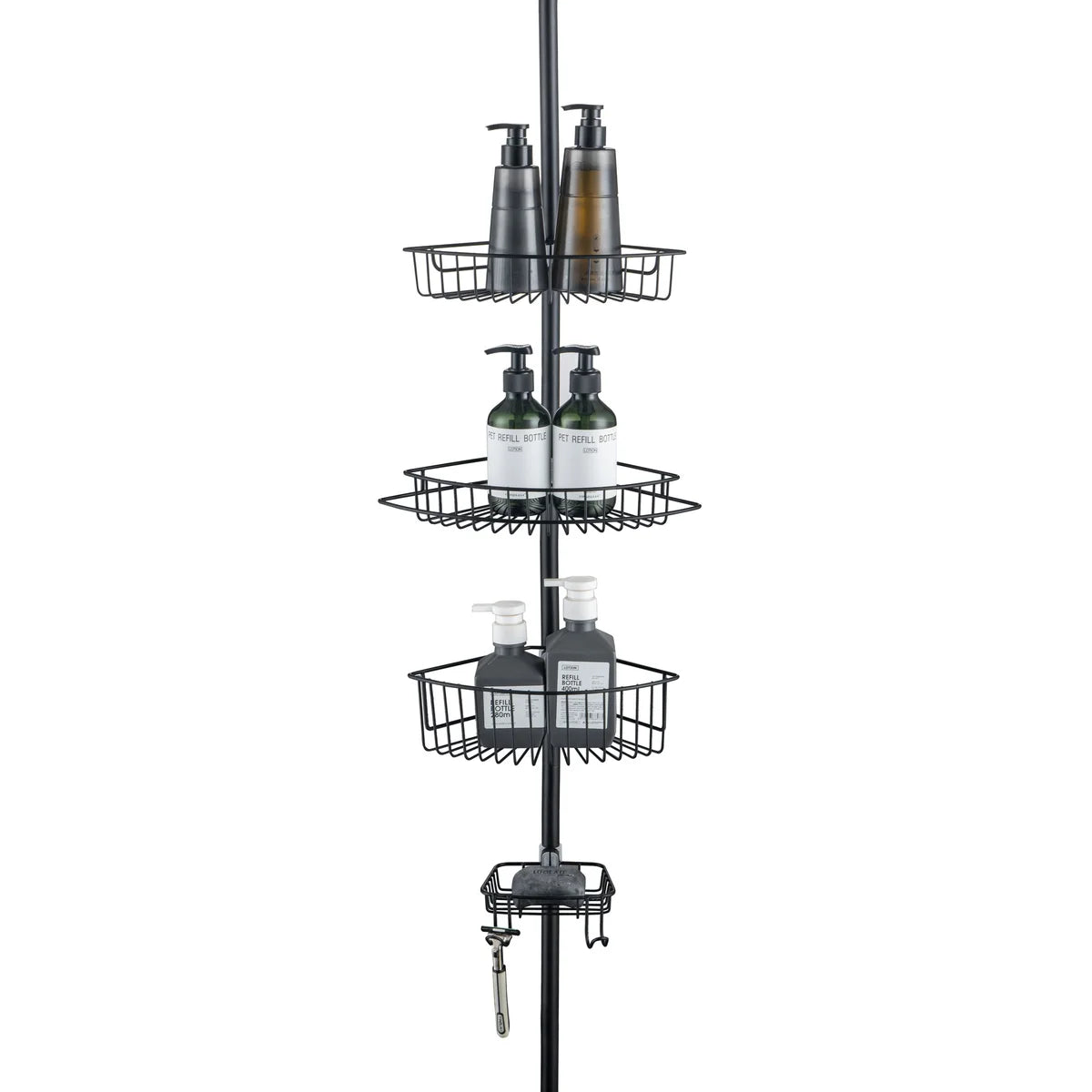 Matte Black - 4-Tier Corner Tension Pole Shower Caddy