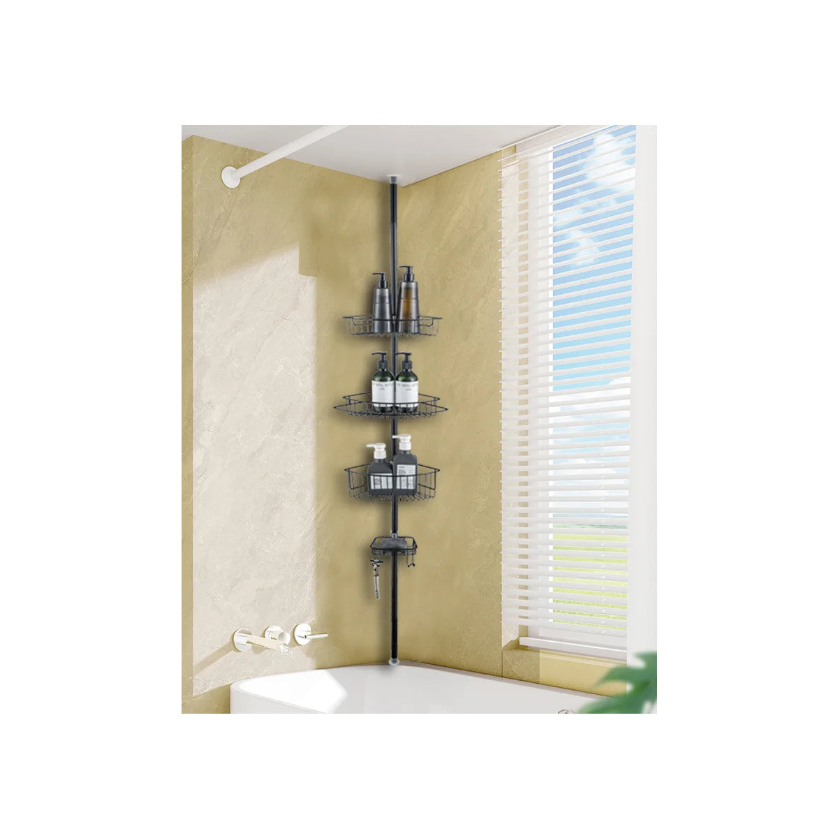 Matte Black - 4-Tier Corner Tension Pole Shower Caddy