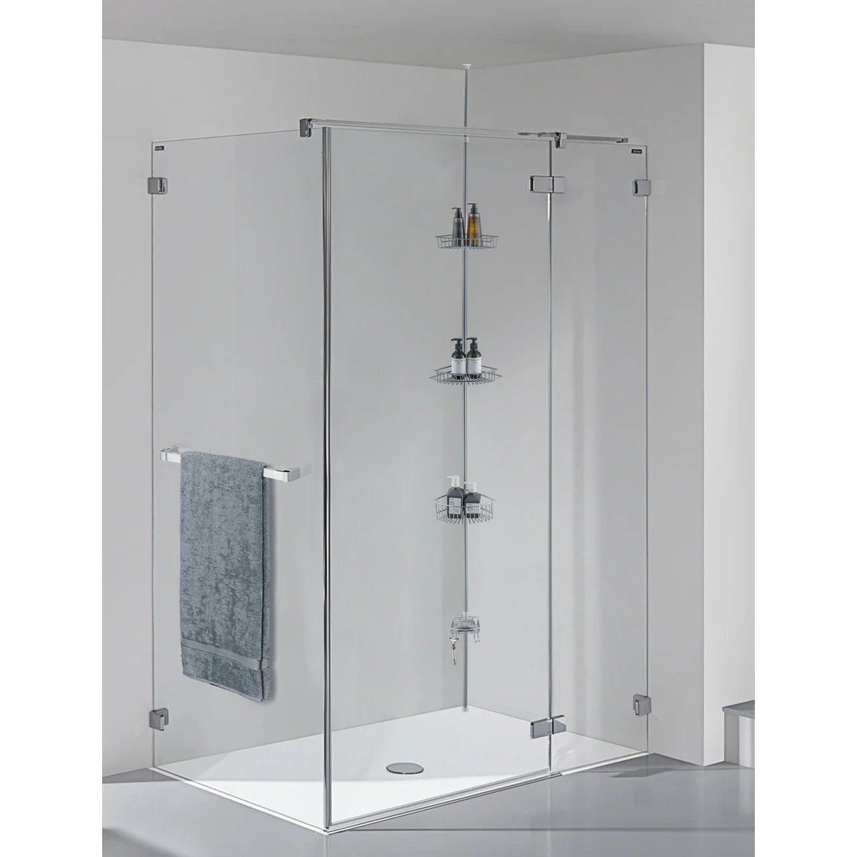 Satin Grey - 4-Tier Corner Tension Pole Shower Caddy