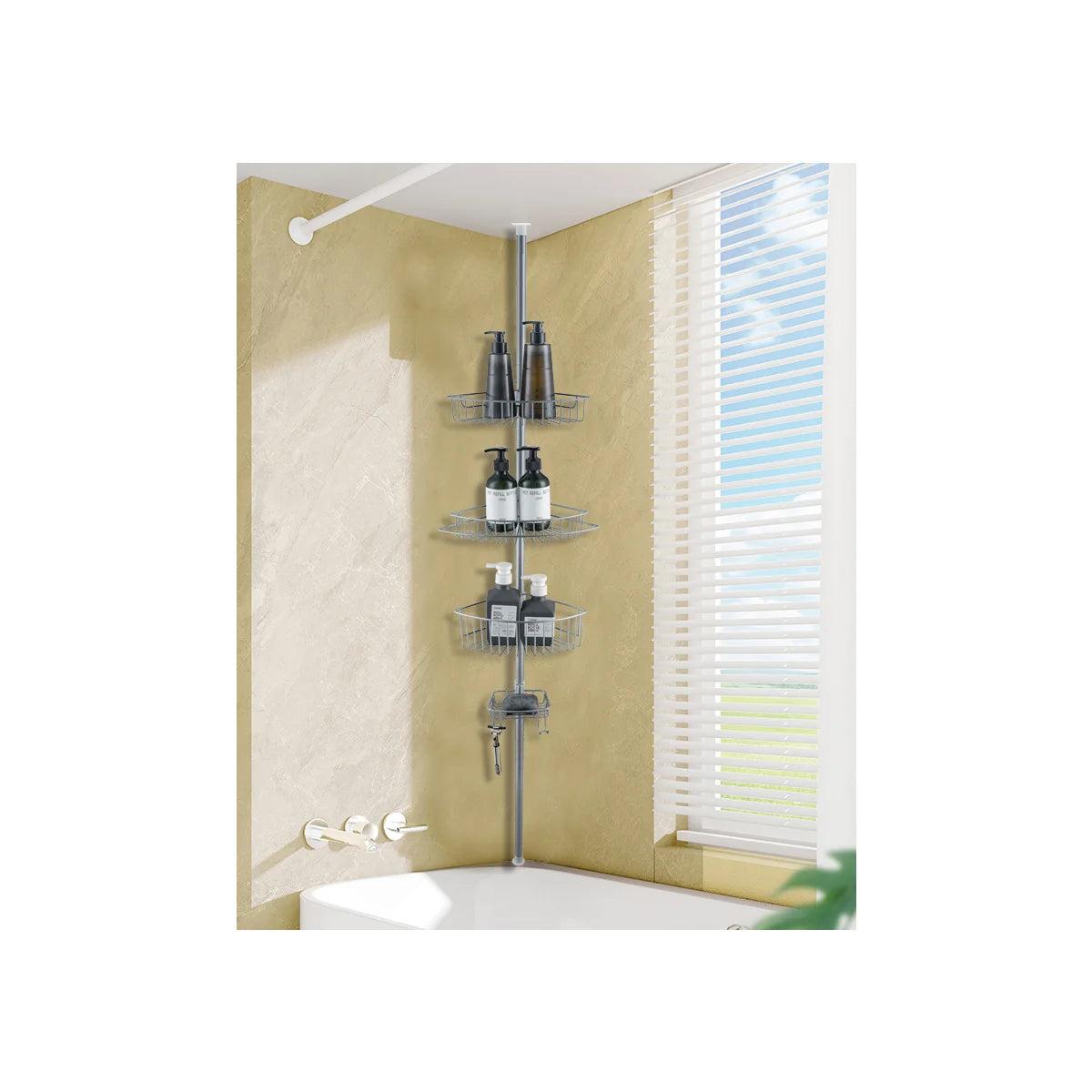 Satin Grey - 4-Tier Corner Tension Pole Shower Caddy