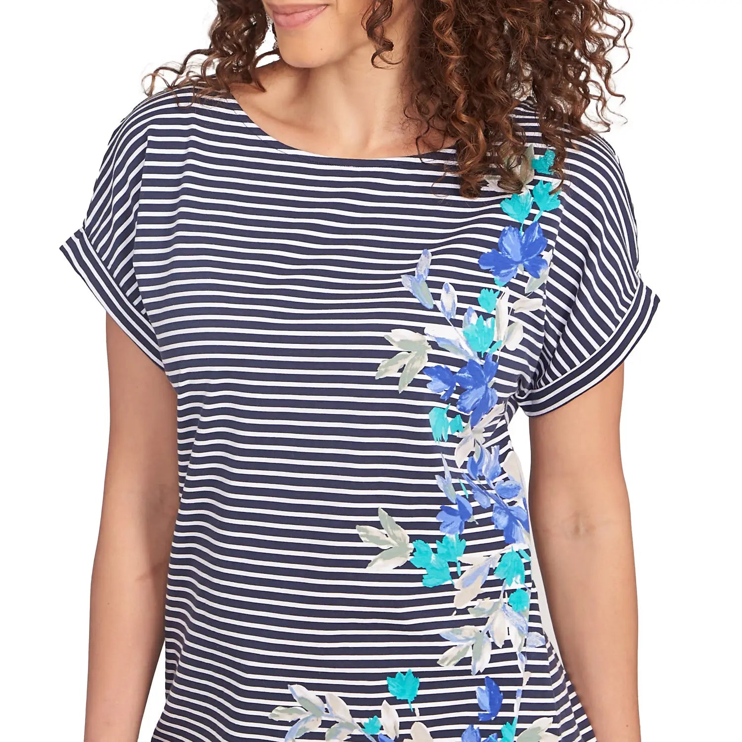 Floral Stripe Jersey Tee Navy Multi  - Ruby Rd