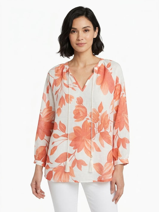 Tassel Neck Popover Ivory-Orange