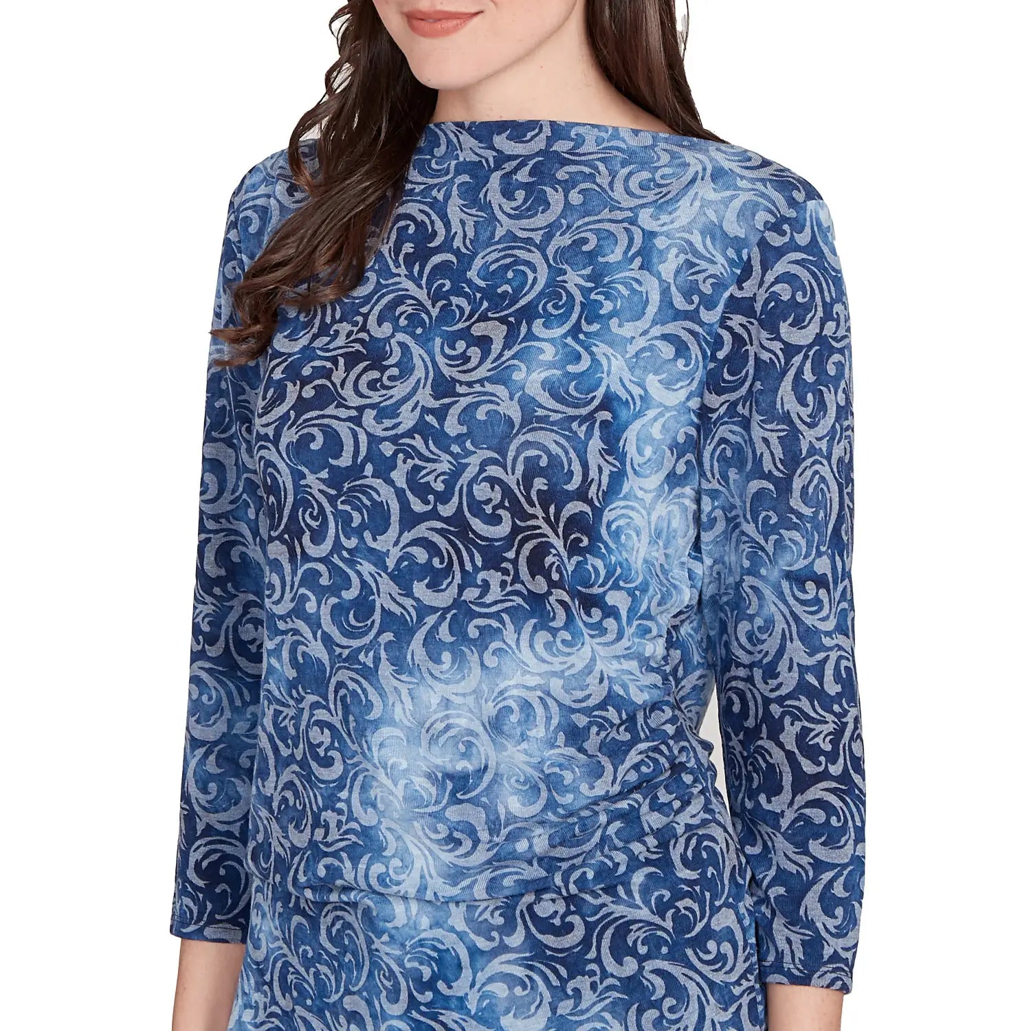 Tie Dye Scroll Floral Hatchi Top Indigo - Ruby Rd