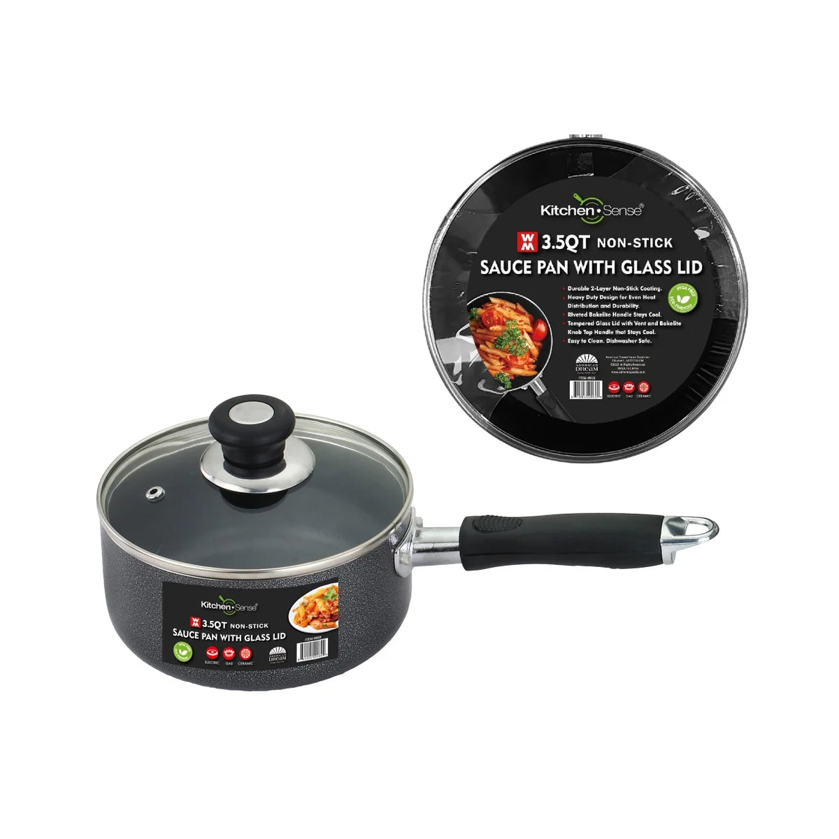 3.5Qt Non-Stick Sauce Pan with Glass Lid