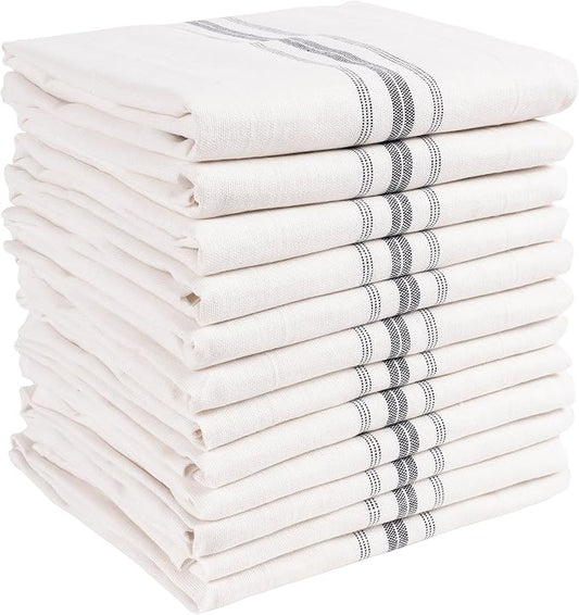 Farmhouse Stripe Kitchen Towels Charcoal- Set Of 12-15x25