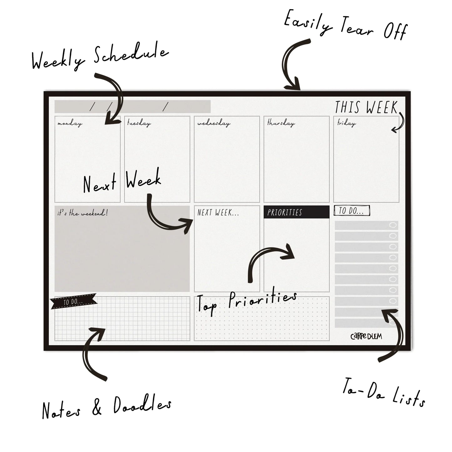 Weekly Planner Pad Black