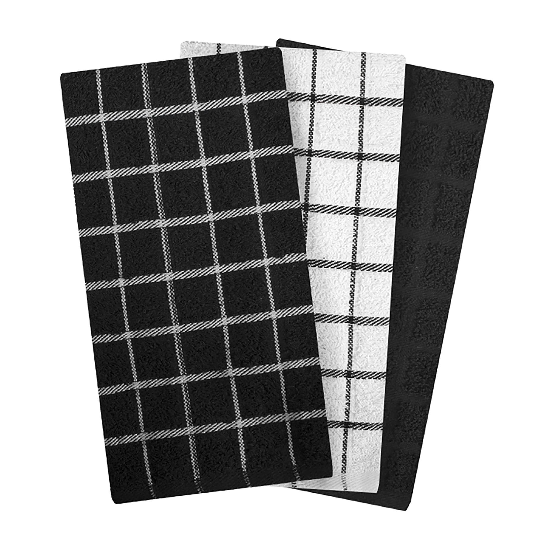 3Pk Terry Kitchen Towel Black  16 x 25