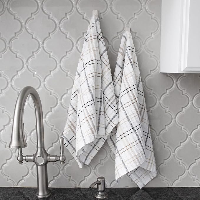 Check Kitchen Towel Latte 18 x 28