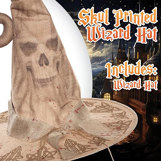 Wizard Witch Hat with Skull Print