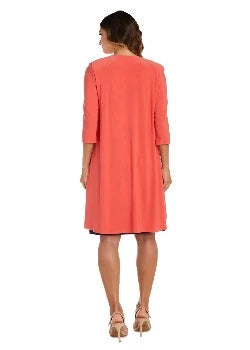 2 Piece Puff Print Jacket Dress Coral