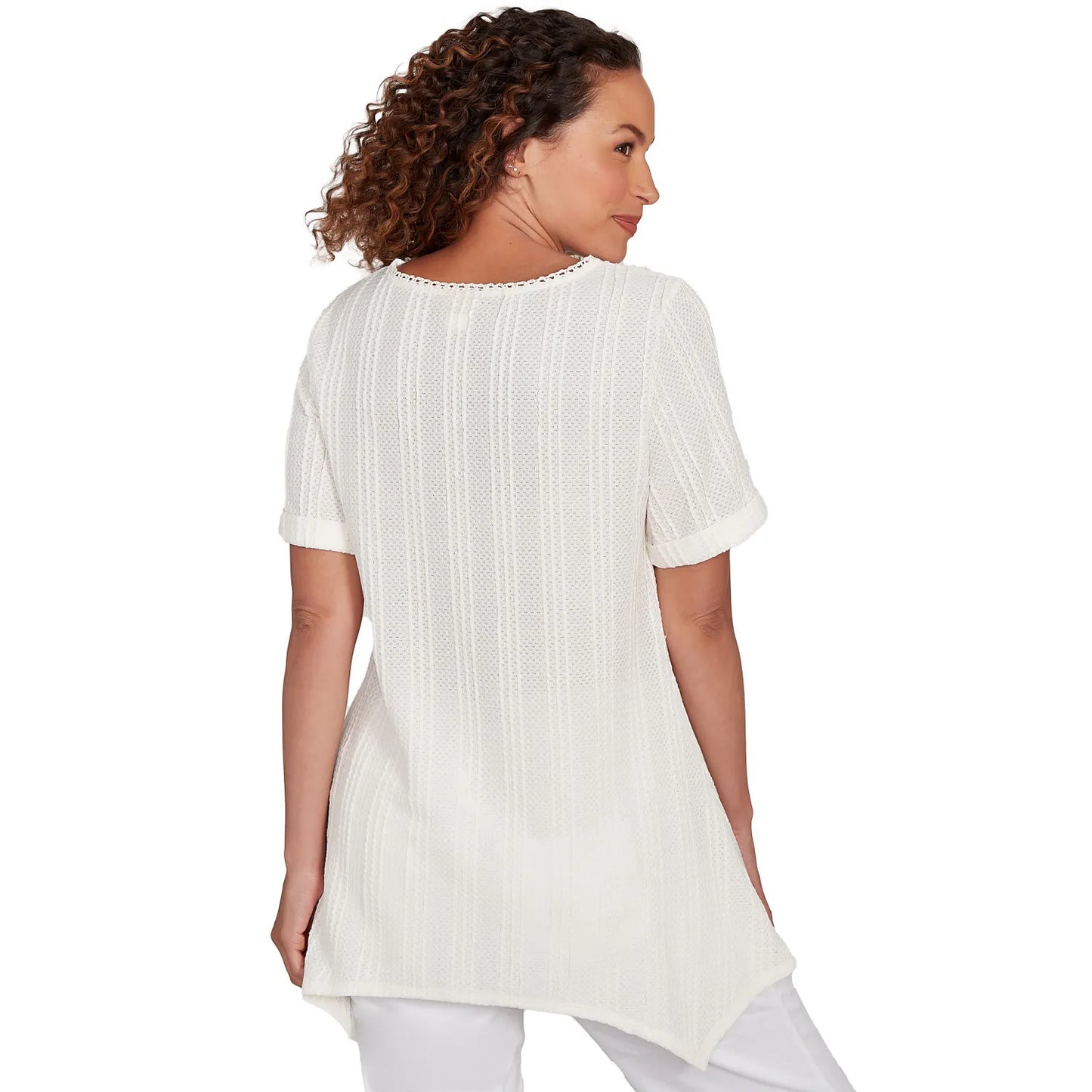 Solid Crinkle Knit Tee Ivory  - Ruby Rd