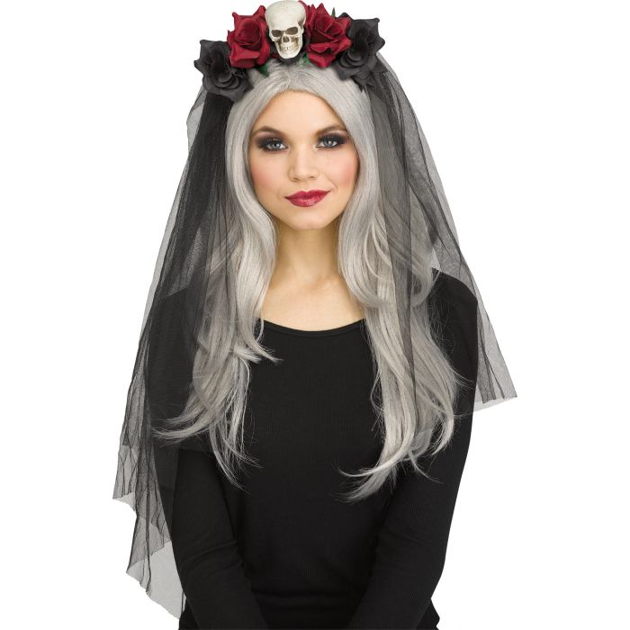 Horror Bridal Veil Skull Black