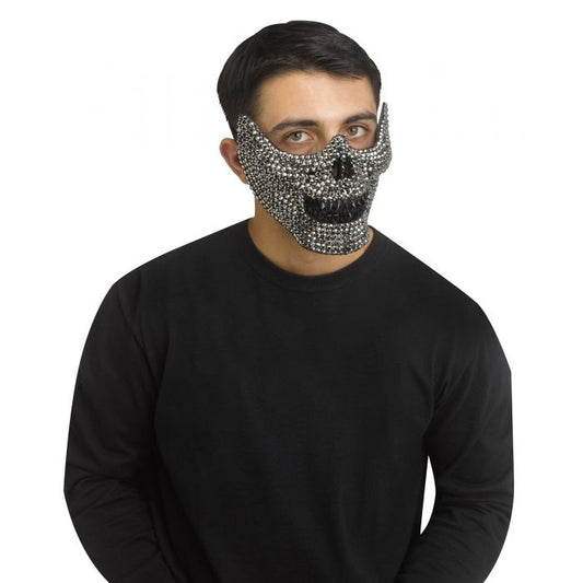 Rhinestone ½ Skull Mask Silver