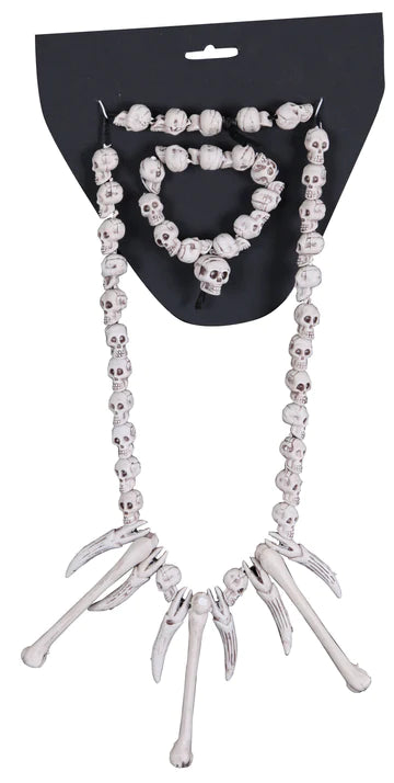 Combo de lujo de collar y pulsera de calaveras y huesos