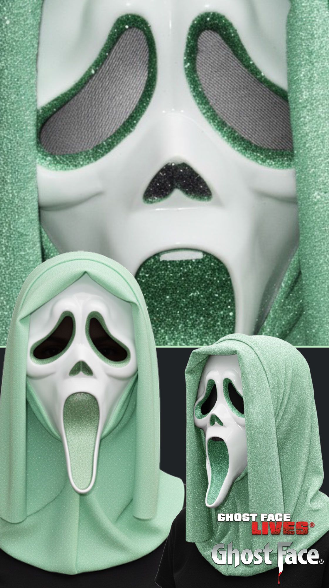 Máscara Ghost Face® con purpurina verde pistacho