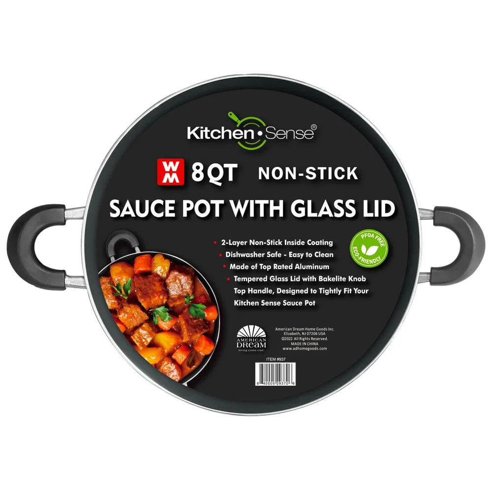 8Qt Non-Stick Sauce Pot w/ Glass Lid