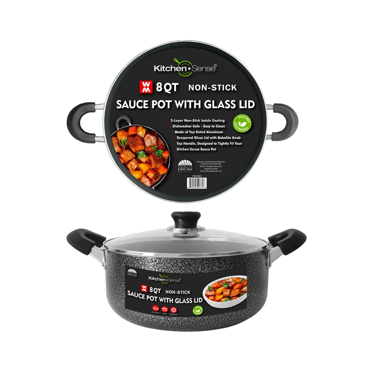 8Qt Non-Stick Sauce Pot w/ Glass Lid