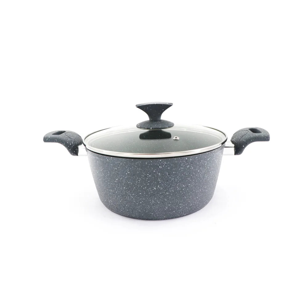 5QT Forged Granite Saucepan with Granite Decal Handle & Glass Lid