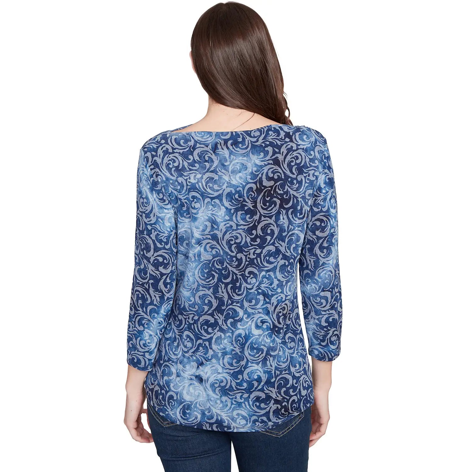 Tie Dye Scroll Floral Hatchi Top Indigo - Ruby Rd