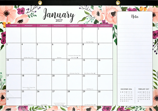 Agenda semanal floral dorada 2023