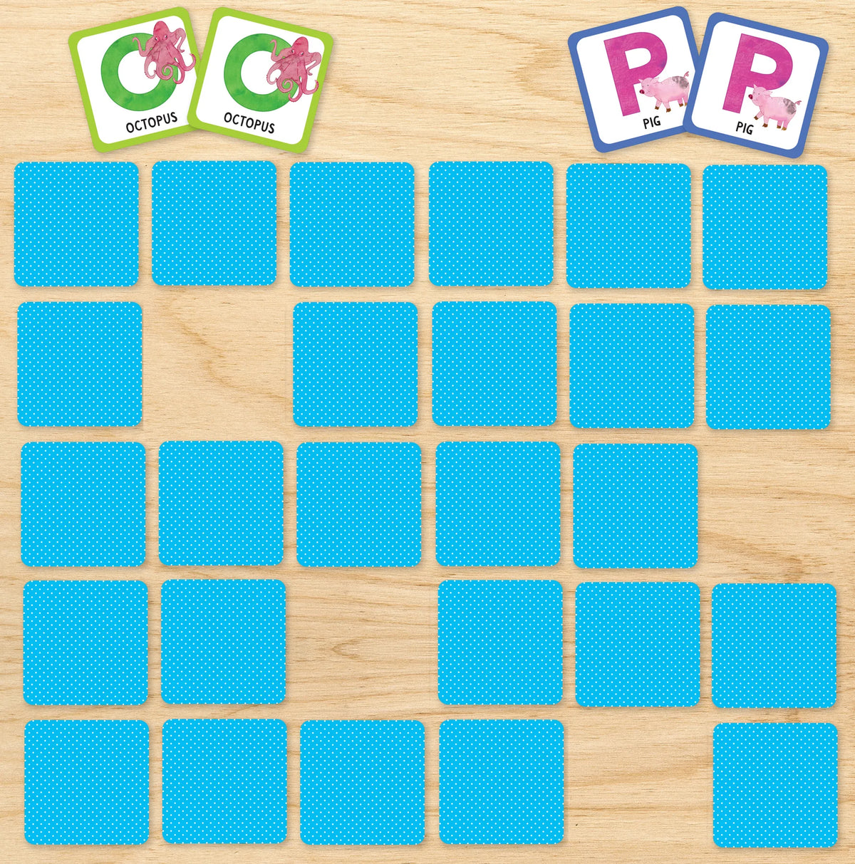 Juego de emparejar abecedario de animales (Set de 72 cartas)