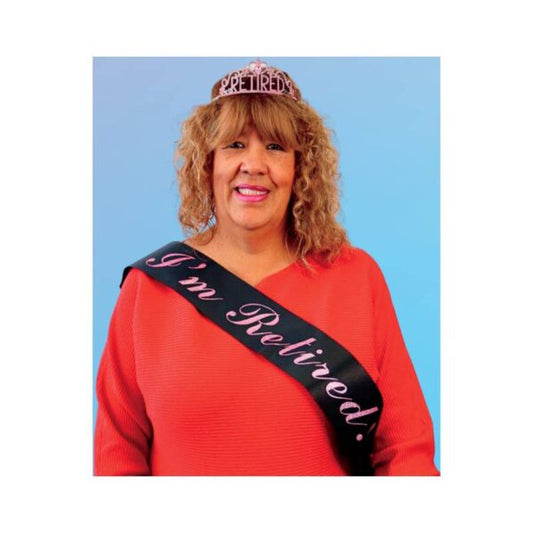 I’m Retired Deluxe Crown & Sash Set – Black and Pink Retirement Accessories