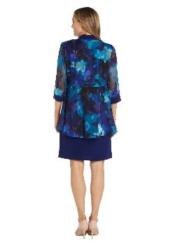 Printed Chiffon Jacket Dress with Tank Dress-Navy