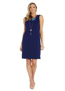 Printed Chiffon Jacket Dress with Tank Dress-Navy