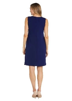 Printed Chiffon Jacket Dress with Tank Dress-Navy