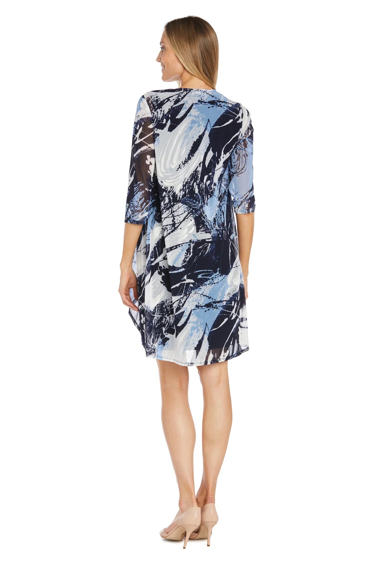 Printed Jacket Dress Navy / Periwinkle  - RM Richards