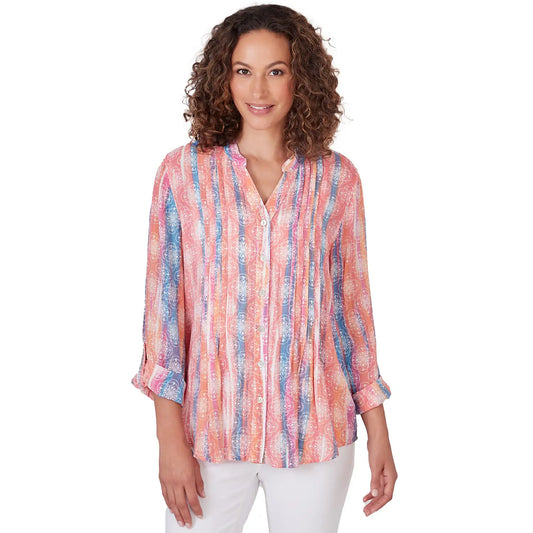 Woven Stripe Button Front Top Parrot Multi  - Ruby Rd